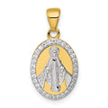 Sterling Silver Rhod-plated Gold-tone Polished CZ Miraculous Medal Pendant