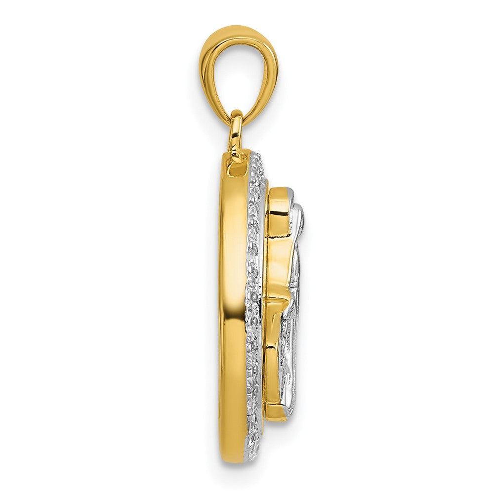 Sterling Silver Rhodium-plated Gold-tone CZ Miraculous Medal Pendant