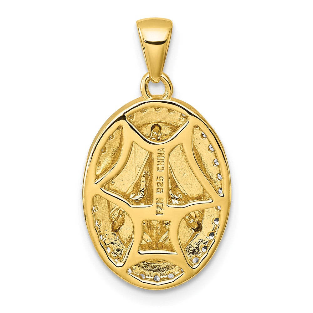 Sterling Silver Rhodium-plated Gold-tone CZ Miraculous Medal Pendant