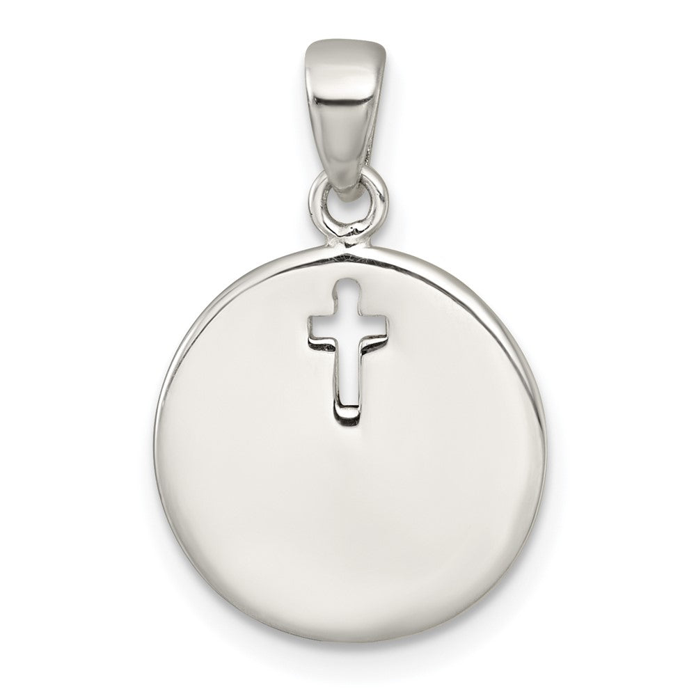 Sterling Silver Polished Enamel GIFT FROM GOD Cross Disc Pendant