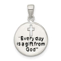 Sterling Silver Polished Enamel GIFT FROM GOD Cross Disc Pendant