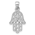 Sterling Silver Rhodium-plated Polished And Textured Hamsa Pendant