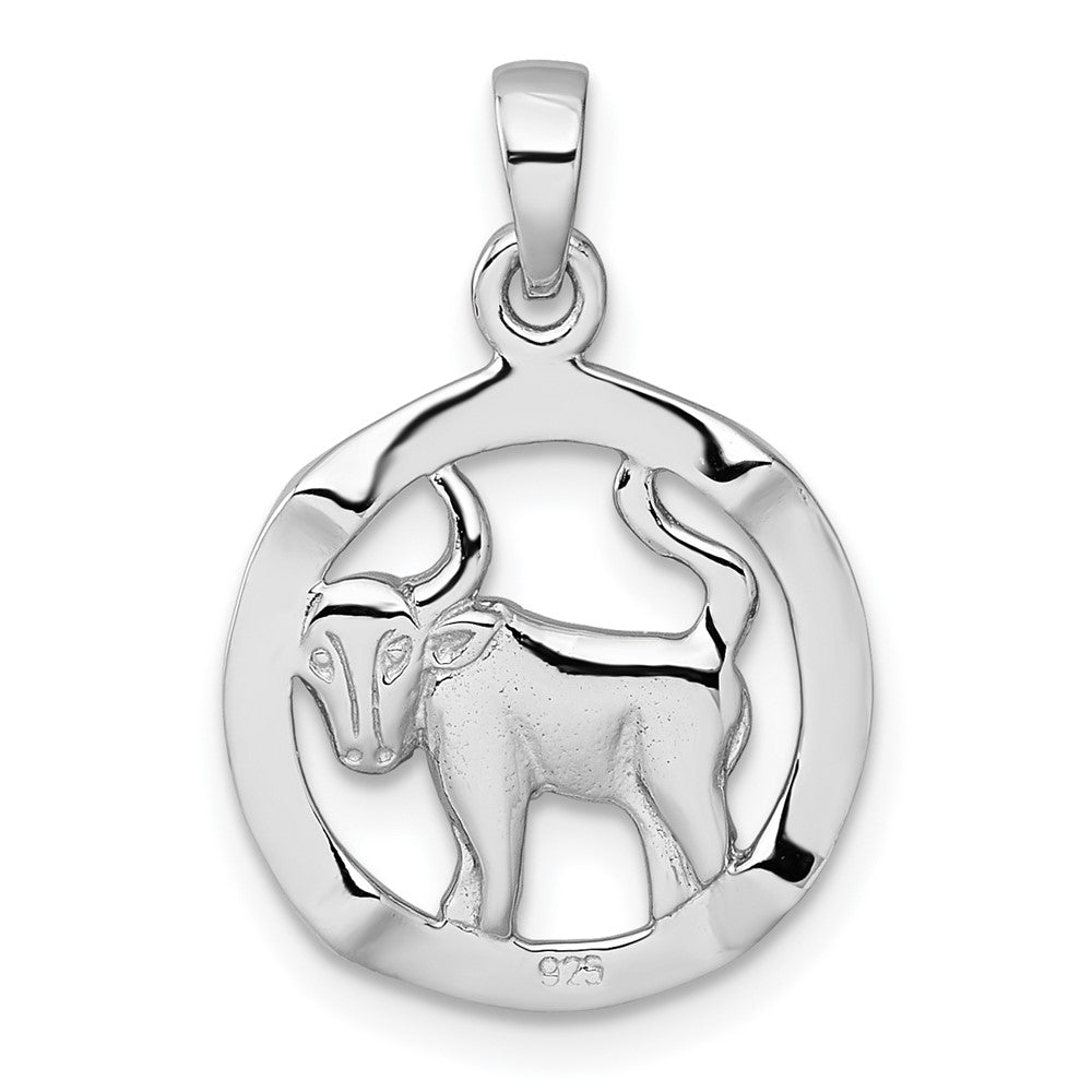 Sterling Silver Rhodium-plated Polished Taurus Zodiac Pendant