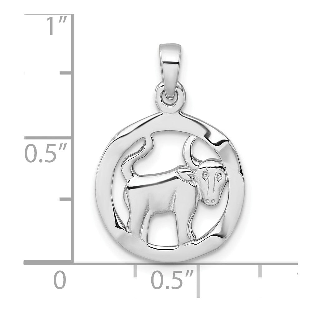 Sterling Silver Rhodium-plated Polished Taurus Zodiac Pendant