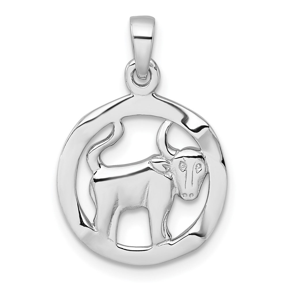 Sterling Silver Rhodium-plated Polished Taurus Zodiac Pendant