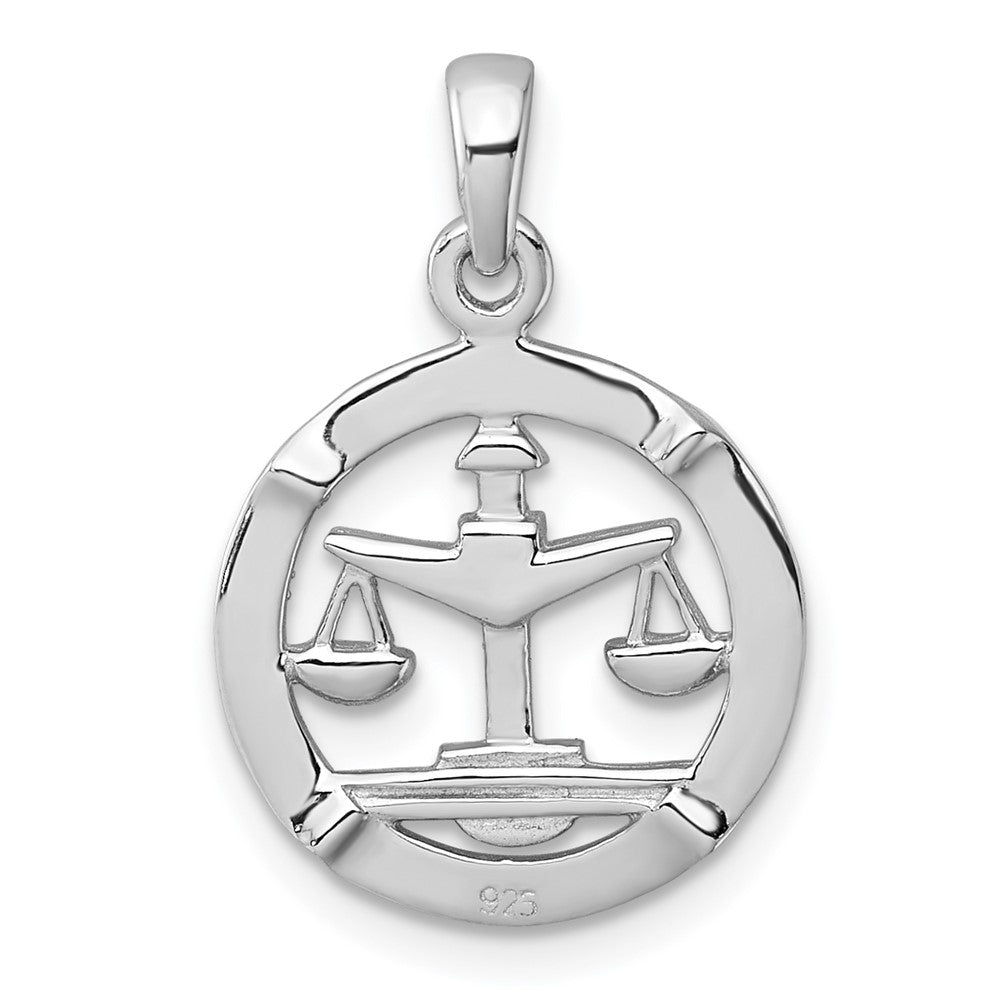 Sterling Silver Rhodium-plated Polished Libra Zodiac Pendant