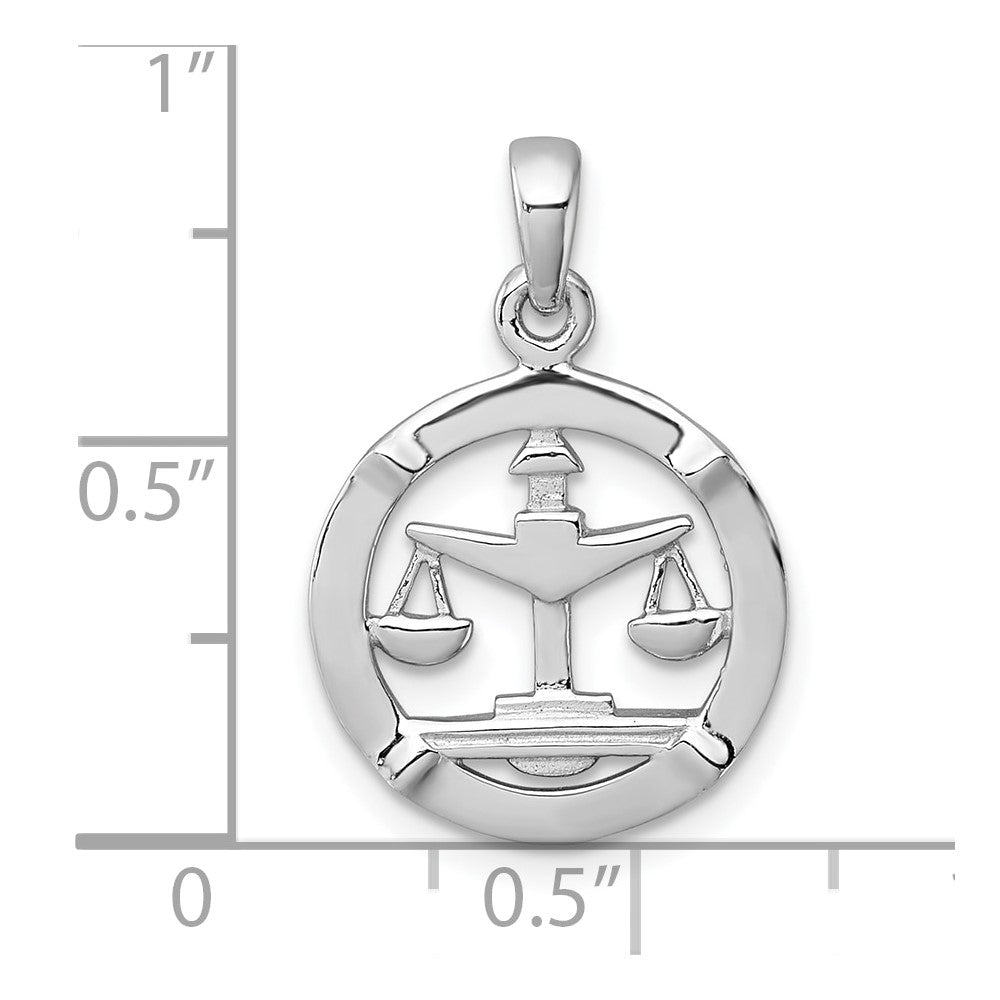 Sterling Silver Rhodium-plated Polished Libra Zodiac Pendant