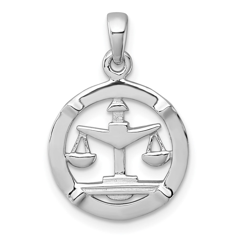 Sterling Silver Rhodium-plated Polished Libra Zodiac Pendant