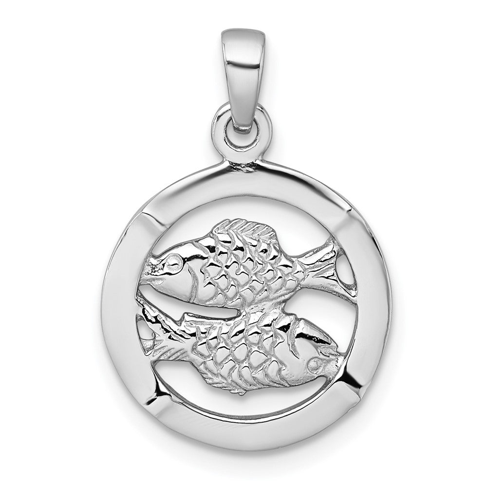 Sterling Silver Rhodium-plated Polished Pisces Zodiac Pendant