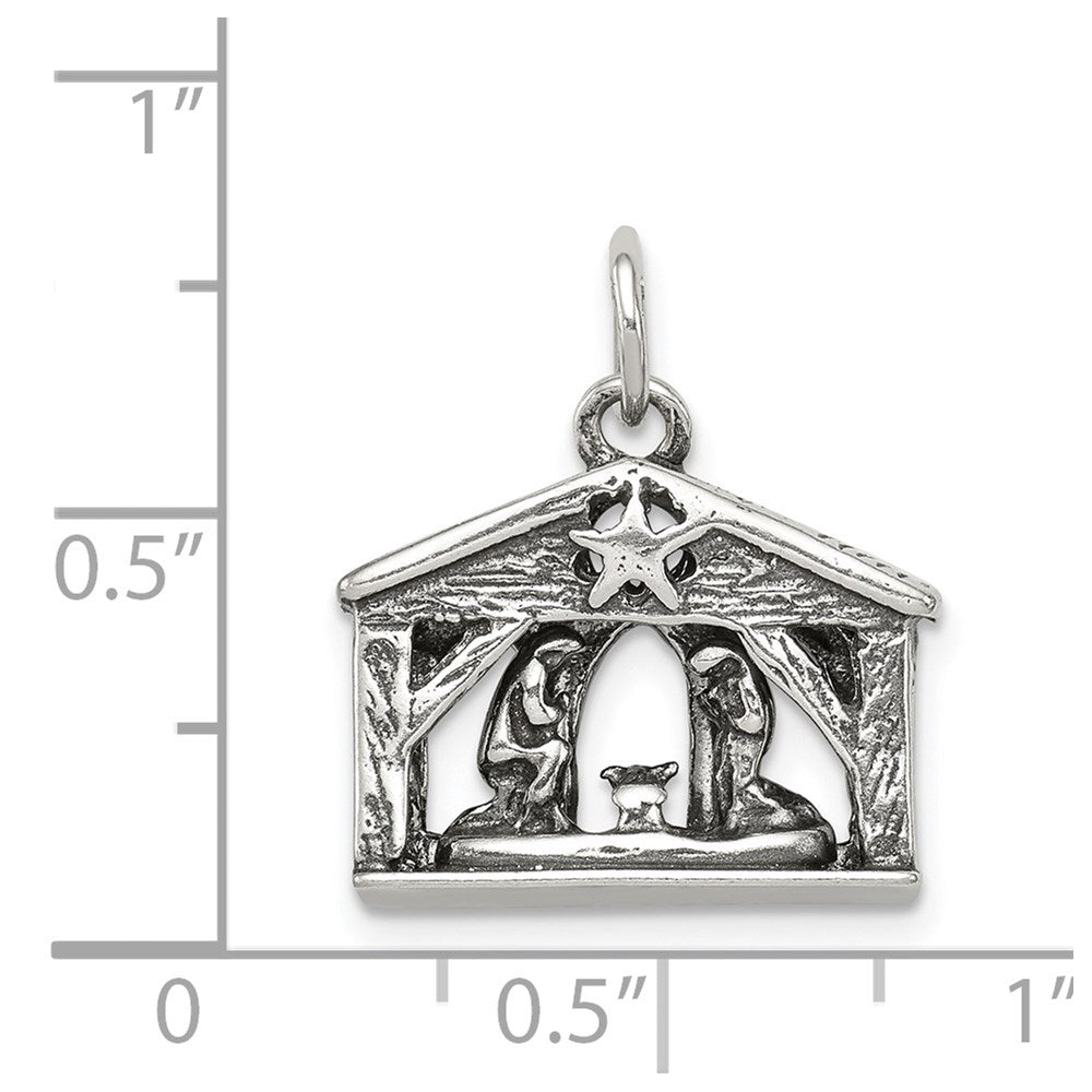 Sterling Silver Antiqued Manger Charm