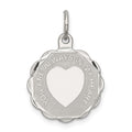 Sterling Silver Rhodium-plated Your Always In My Heart Disc Charm