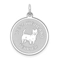 Sterling Silver Rhodium-plated West Highland Terrier Disc Charm
