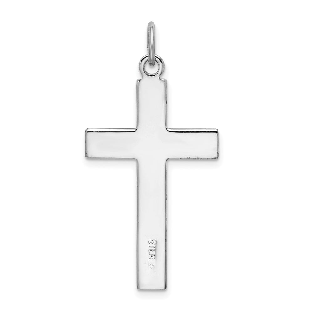 Sterling Silver Platinum-plated Satin & Polished Cross Pendant