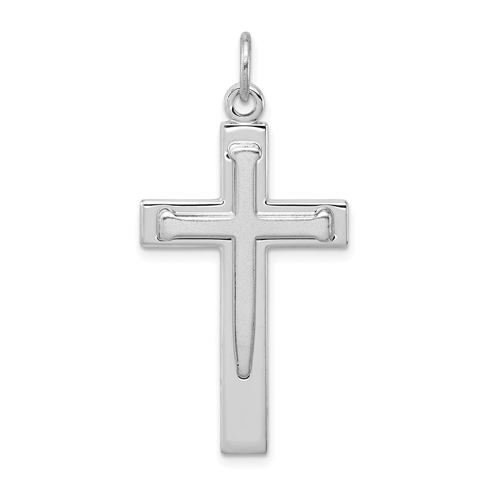 Sterling Silver Platinum-plated Satin & Polished Cross Pendant