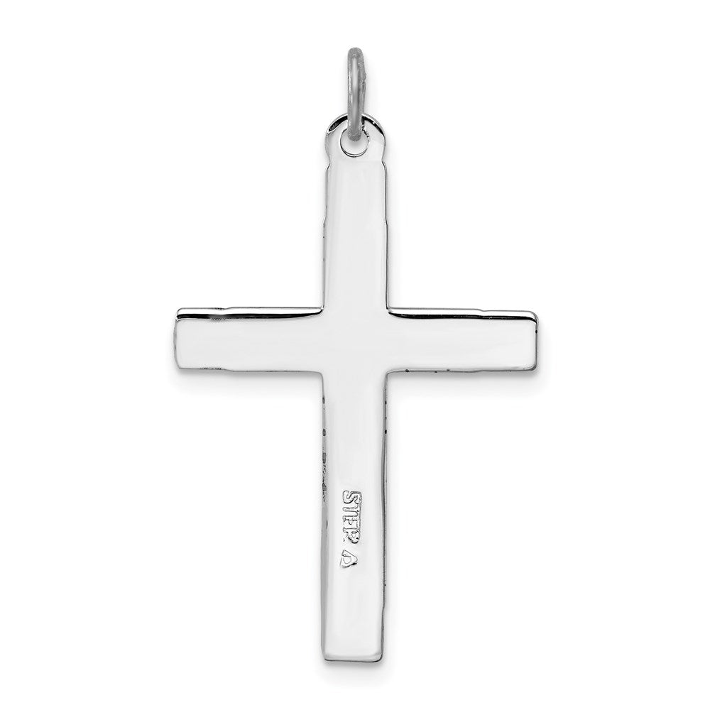 Sterling Silver Platinum-plated Enameled & Blue CZ Cross Pendant