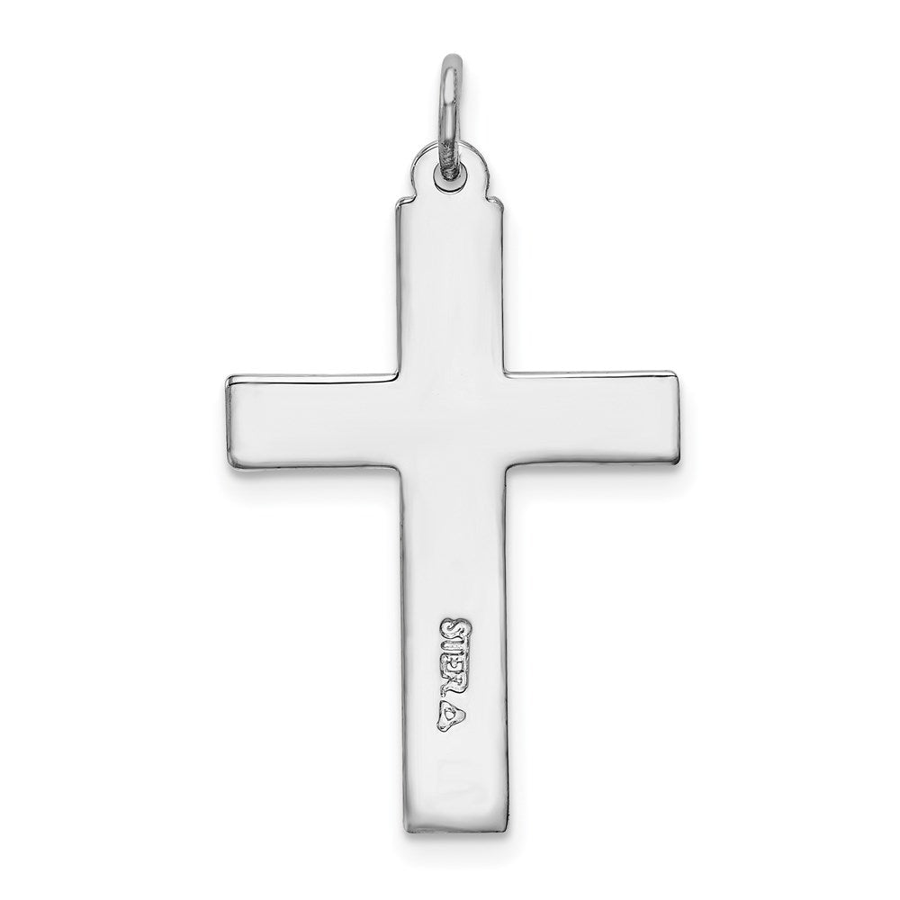 Sterling Silver Platinum-plated Red Enameled Cross Pendant