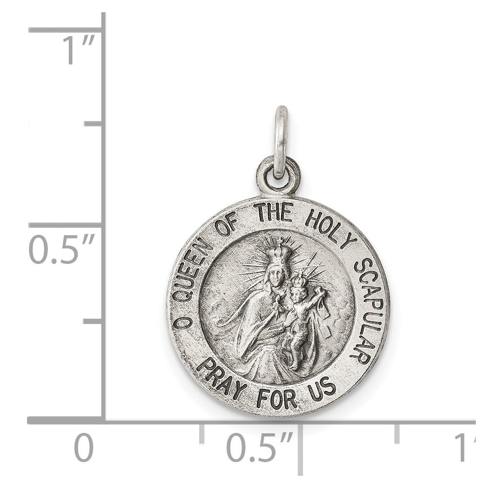 Sterling Silver Antiqued Queen of the Holy Scapular Medal