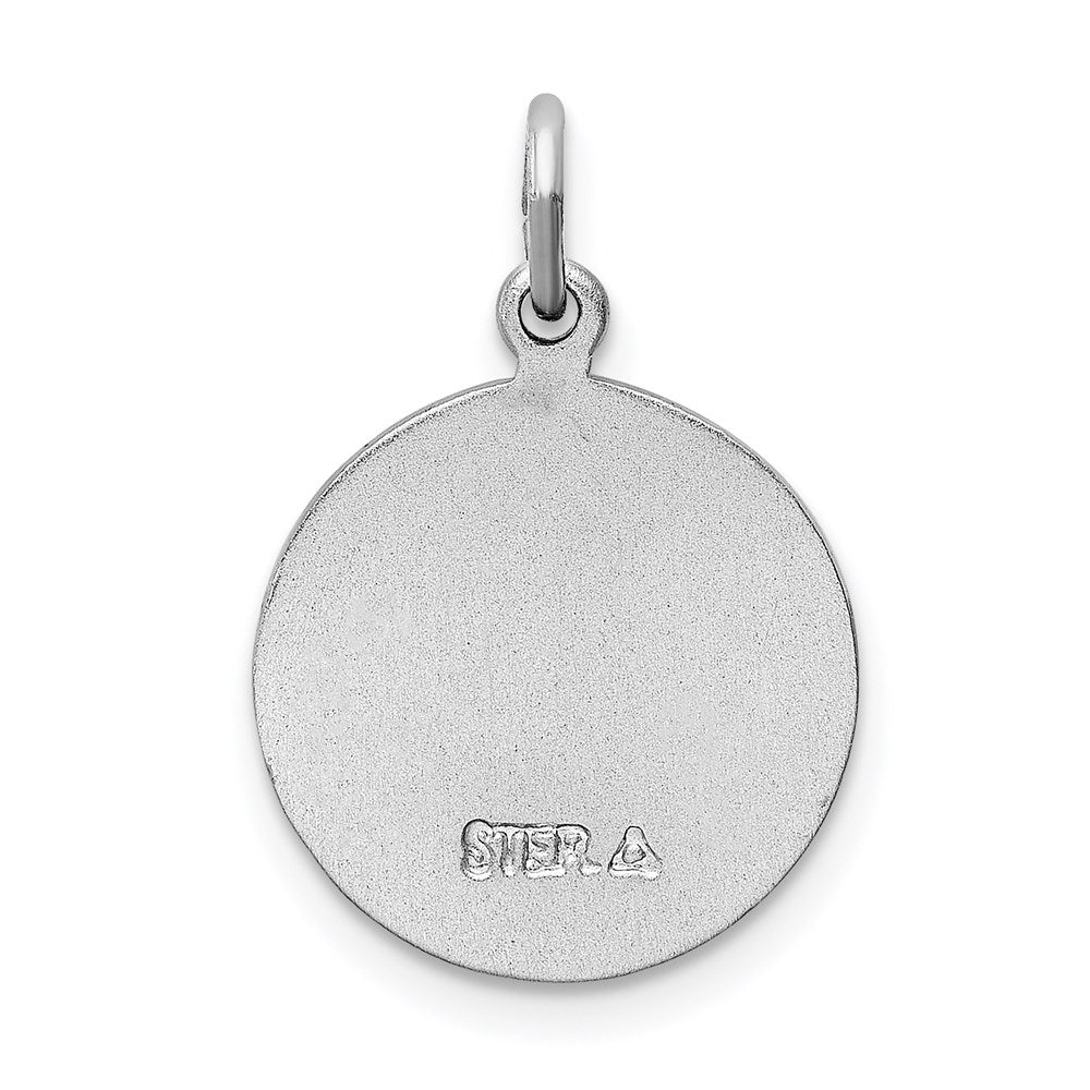 Sterling Silver Platinum-plated Blue Epoxy St. Christopher Medal
