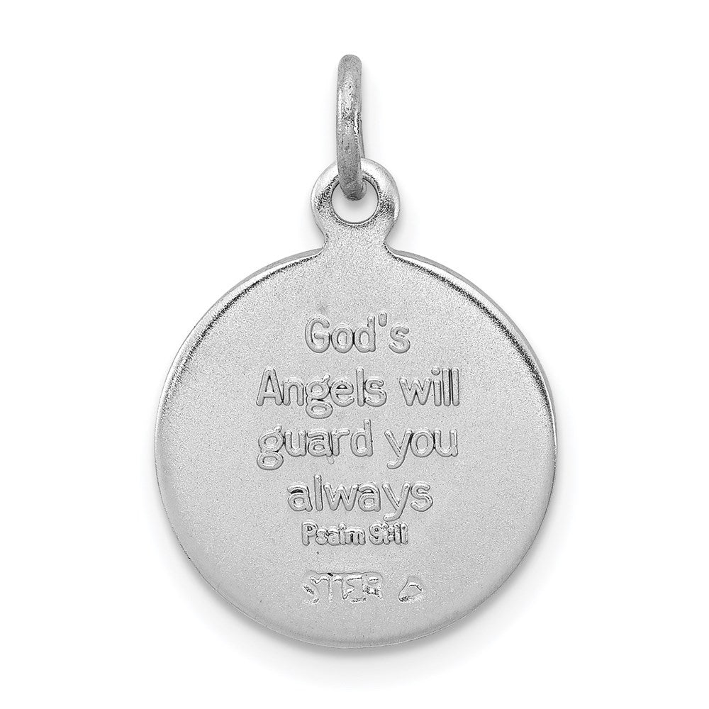 Sterling Silver Platinum-plated Blue Epoxy Angel Charm