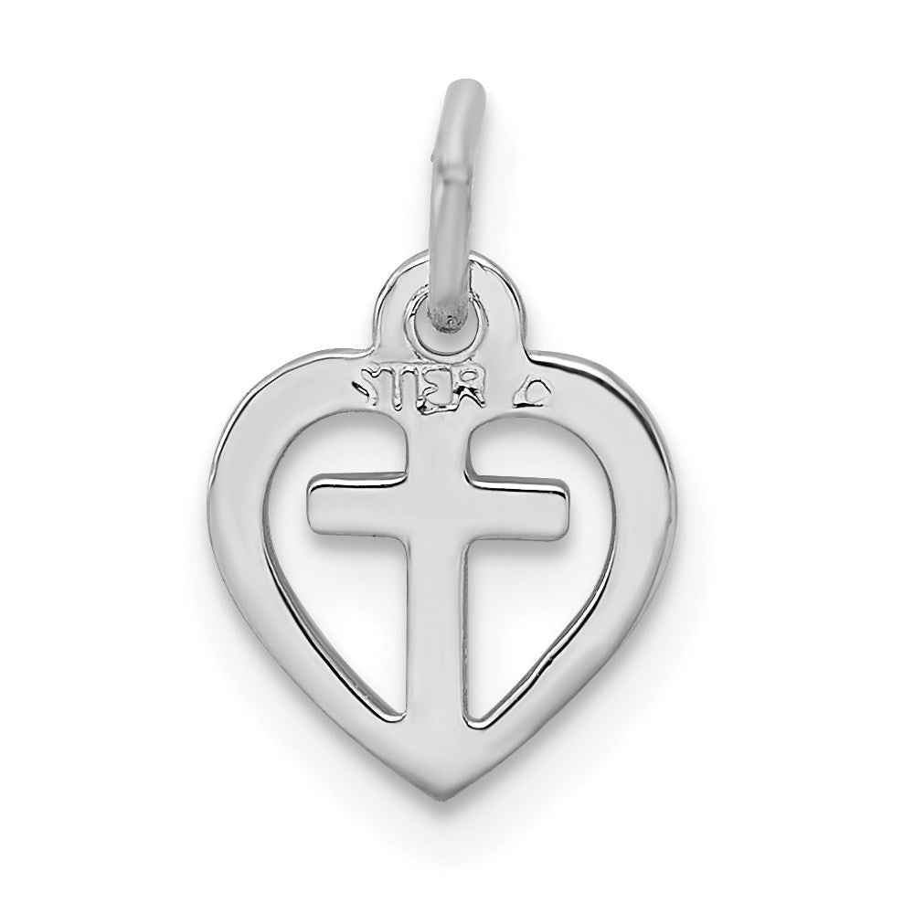 Sterling Silver Platinum-plated & Vermeil Cross in Heart Charm