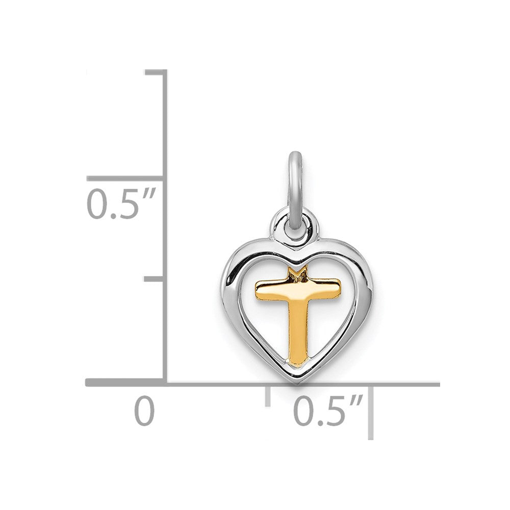 Sterling Silver Platinum-plated & Vermeil Cross in Heart Charm