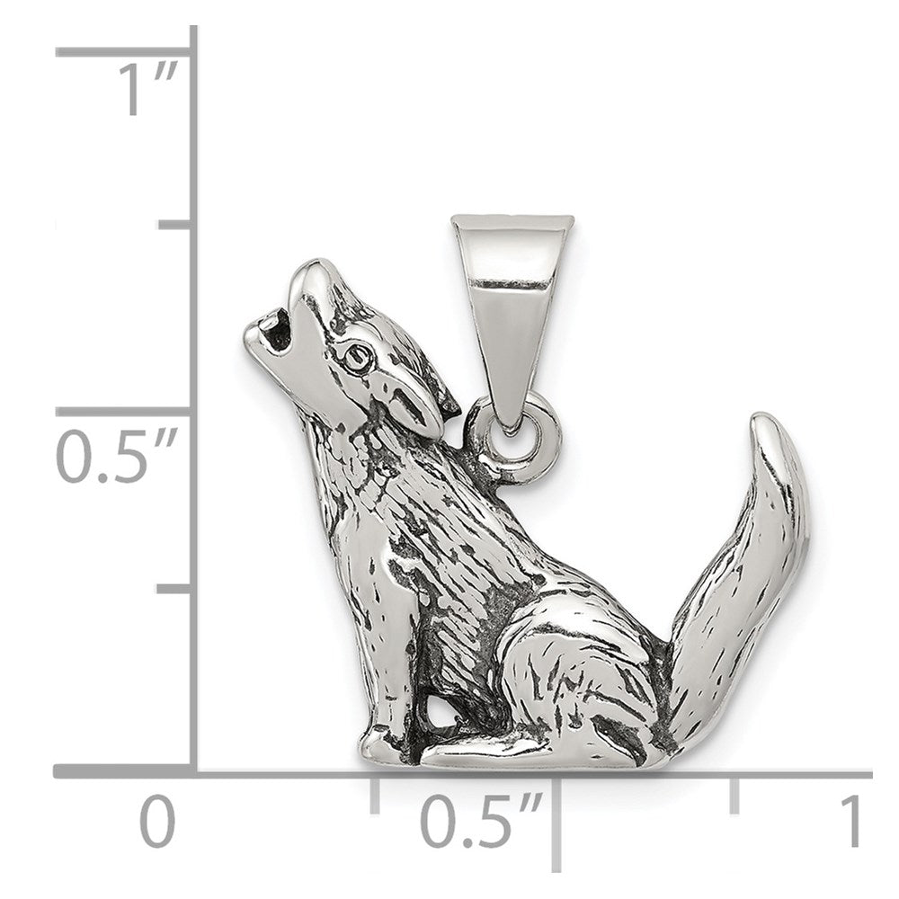 Sterling Silver Antiqued Wolf Charm