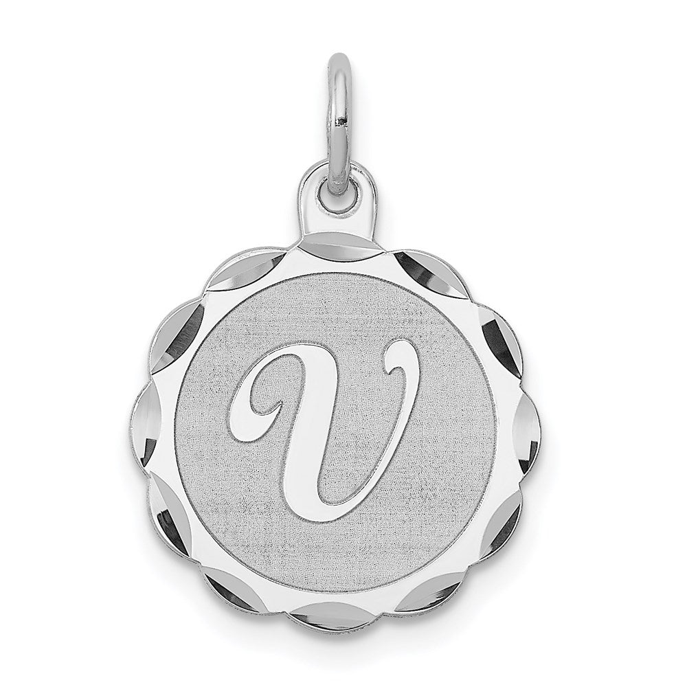Sterling Silver Rhodium-plated Brocaded Letter Y Initial Charm