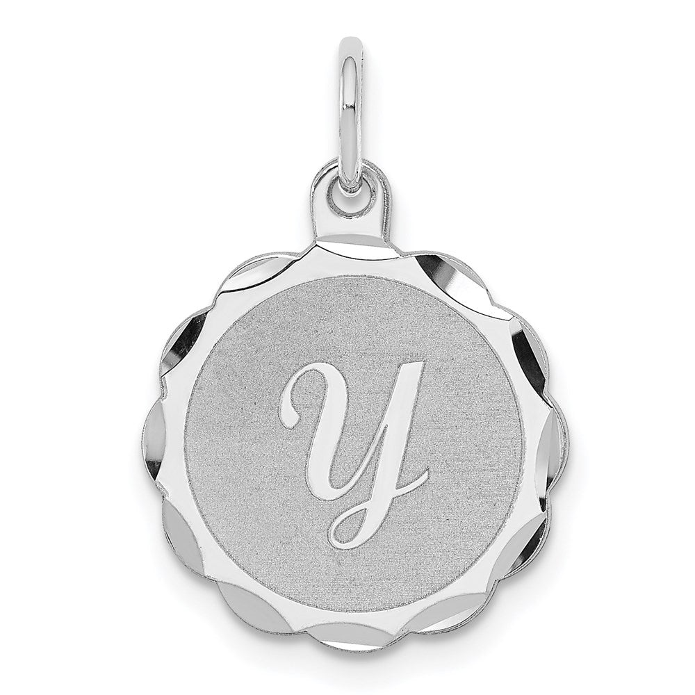 Sterling Silver Rhodium-plated Brocaded Letter Y Initial Charm