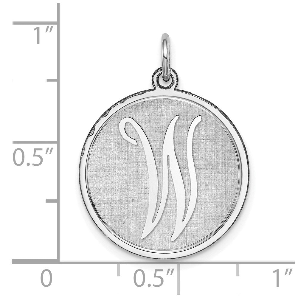 Sterling Silver Rhodium-plated Brocaded Letter W Initial Charm