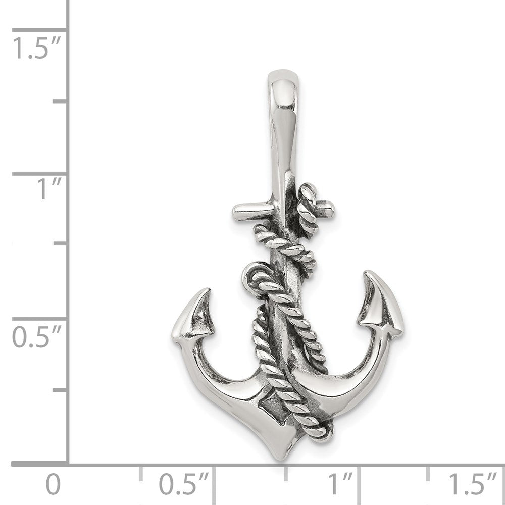 Sterling Silver Antiqued Anchor and Rope Pendant