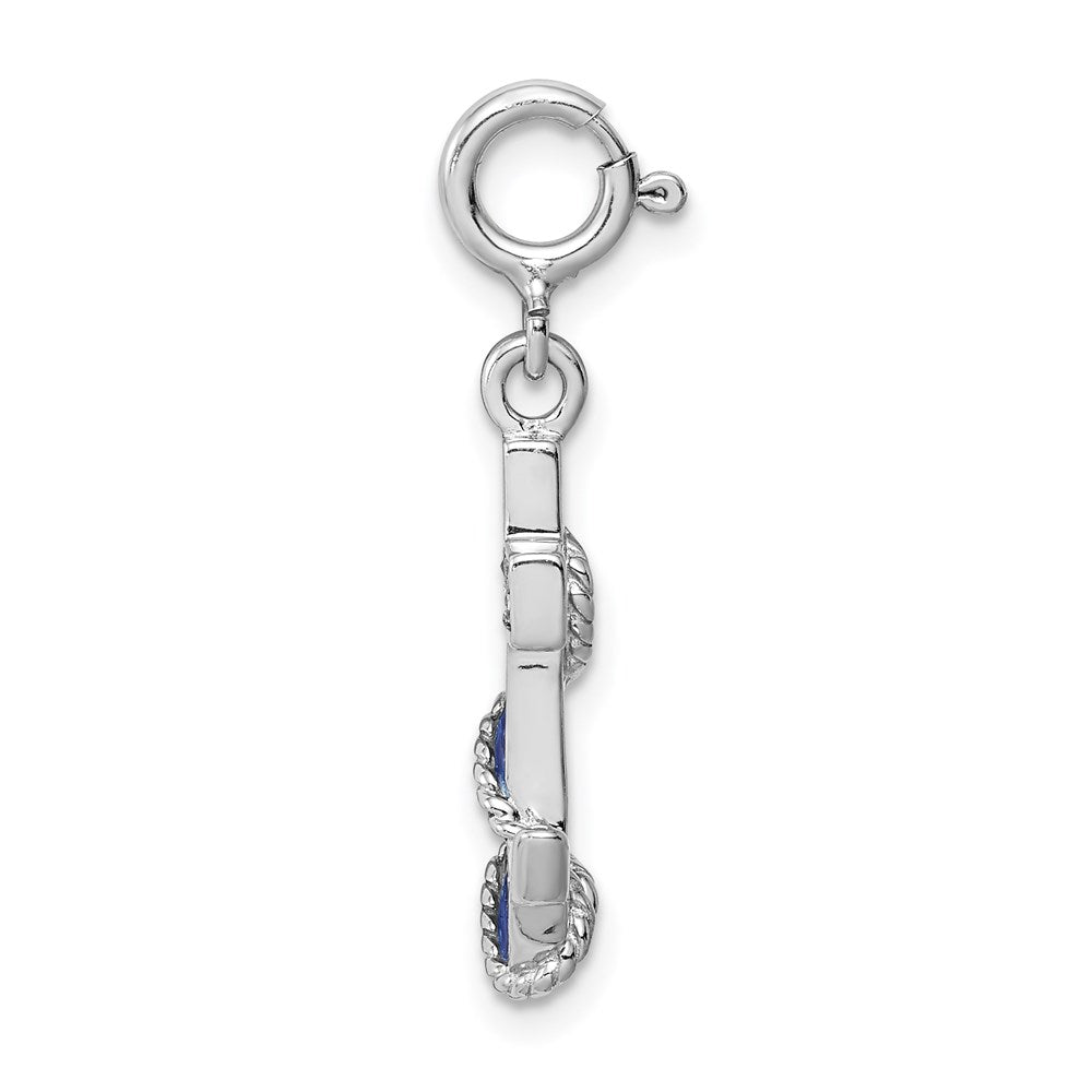 Sterling Silver RH-plated Preciosa Crystals & Blue Enamel Anchor Charm