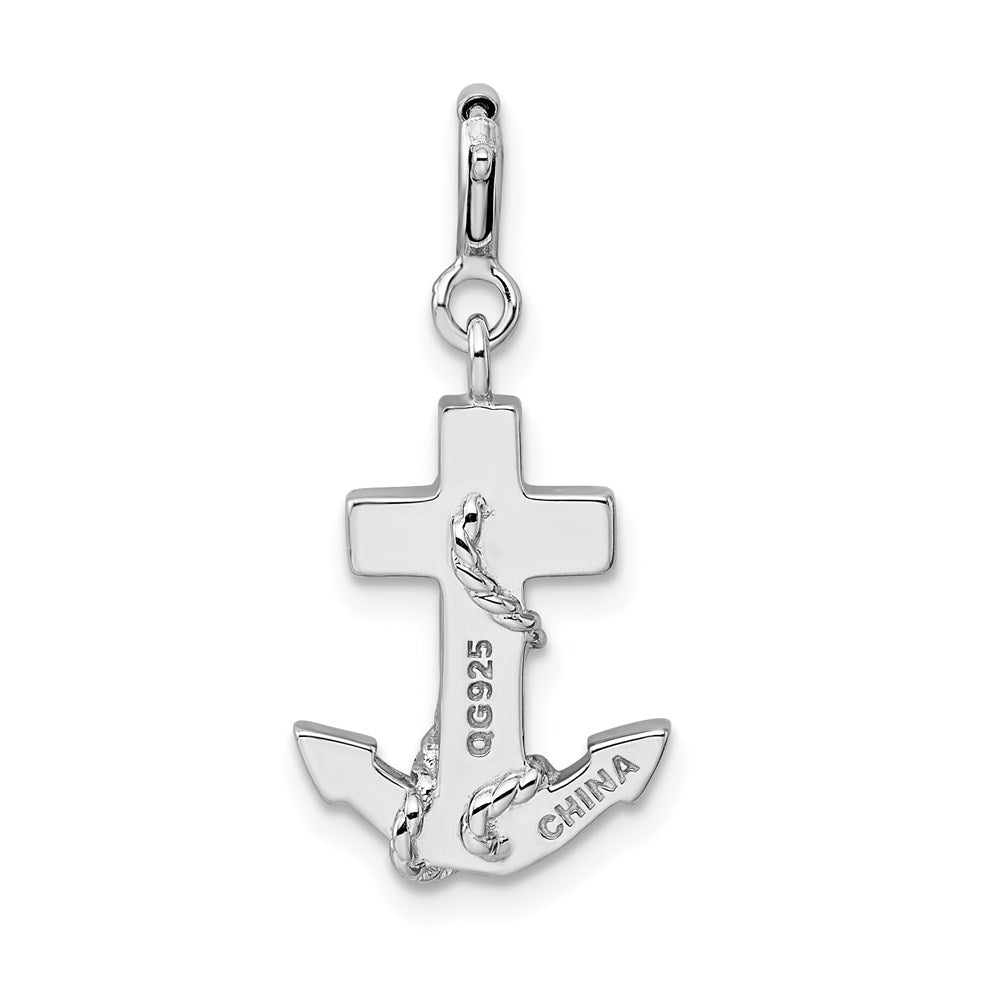 Sterling Silver RH-plated Preciosa Crystals & Blue Enamel Anchor Charm