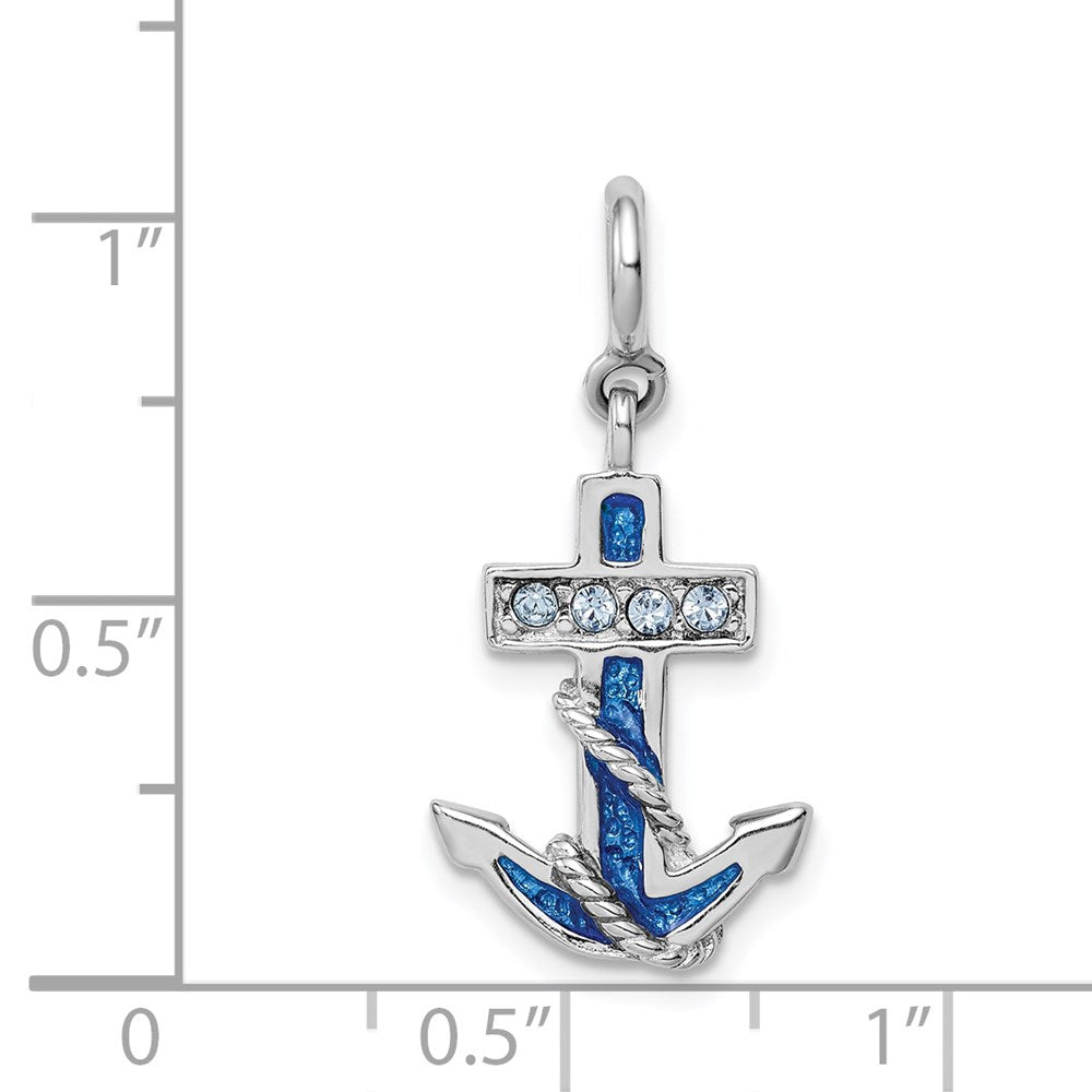 Sterling Silver RH-plated Preciosa Crystals & Blue Enamel Anchor Charm