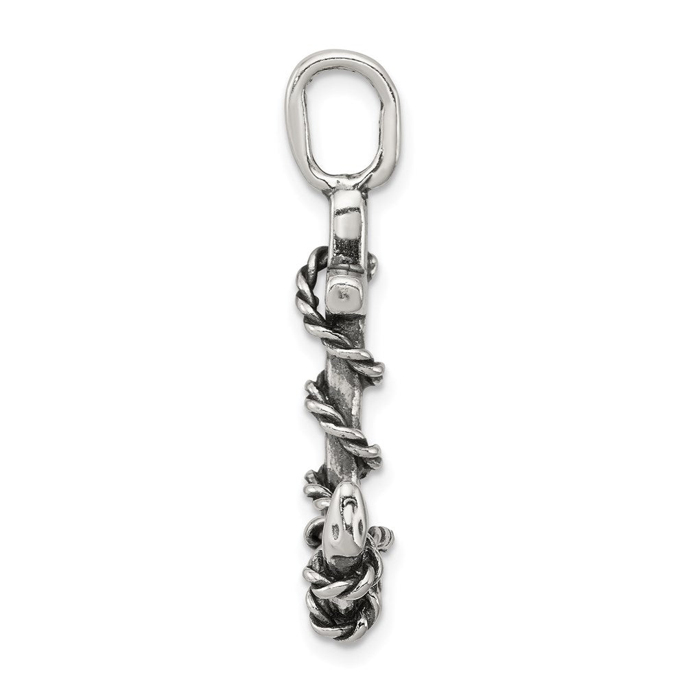 Sterling Silver 3D Antiqued Anchor and Rope Pendant