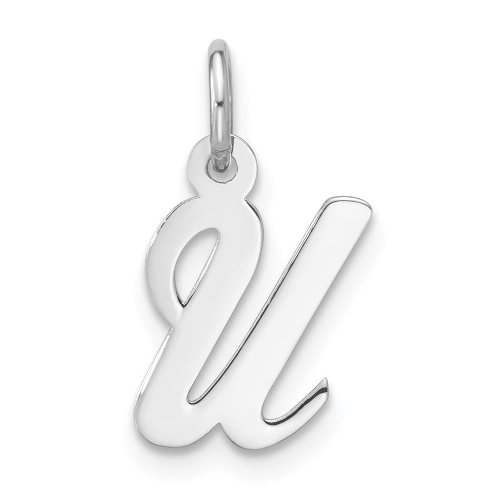 Sterling Silver Rhodium-plated Script Letter U Initial Charm