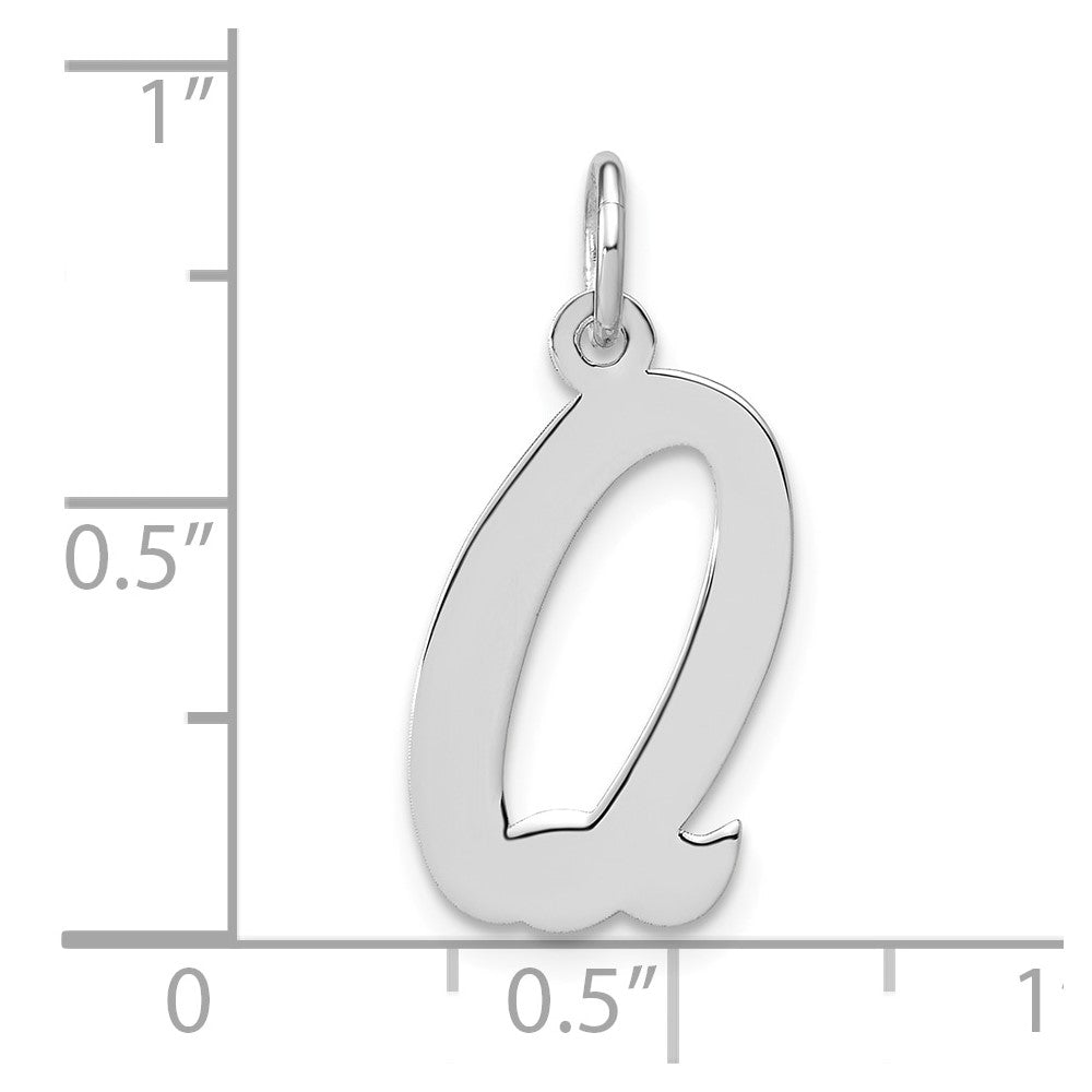 Sterling Silver Rhodium-plated Script Letter Q Initial Charm