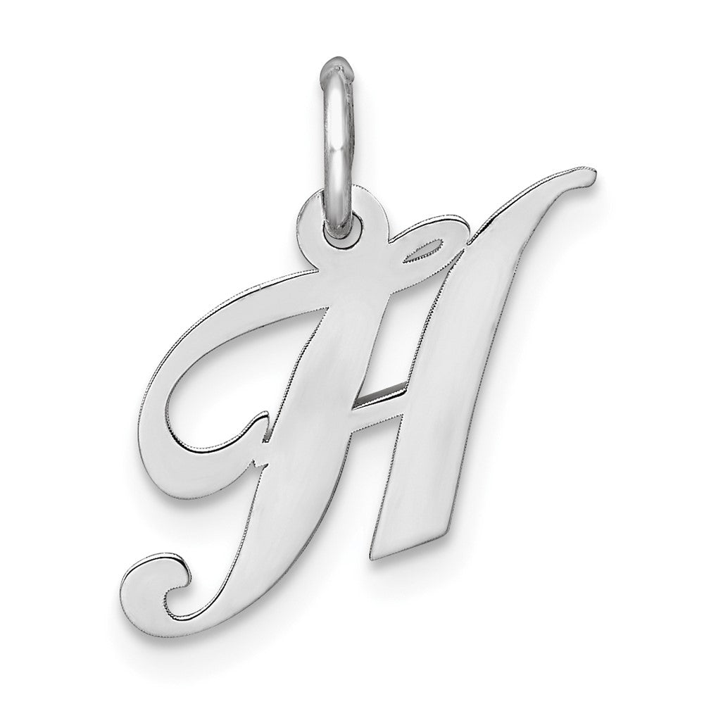 Sterling Silver Rhodium-plated Fancy Script Letter H Initial Charm