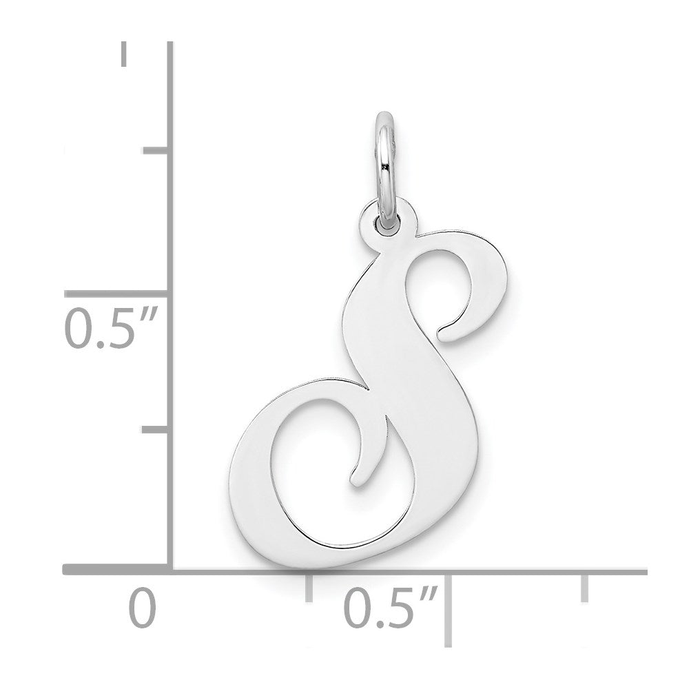 Sterling Silver Rhodium-plated Fancy Script Letter S Initial Charm
