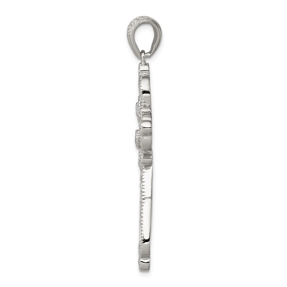 Sterling Silver Rhodium-plated CZ Filigree Cross Pendant