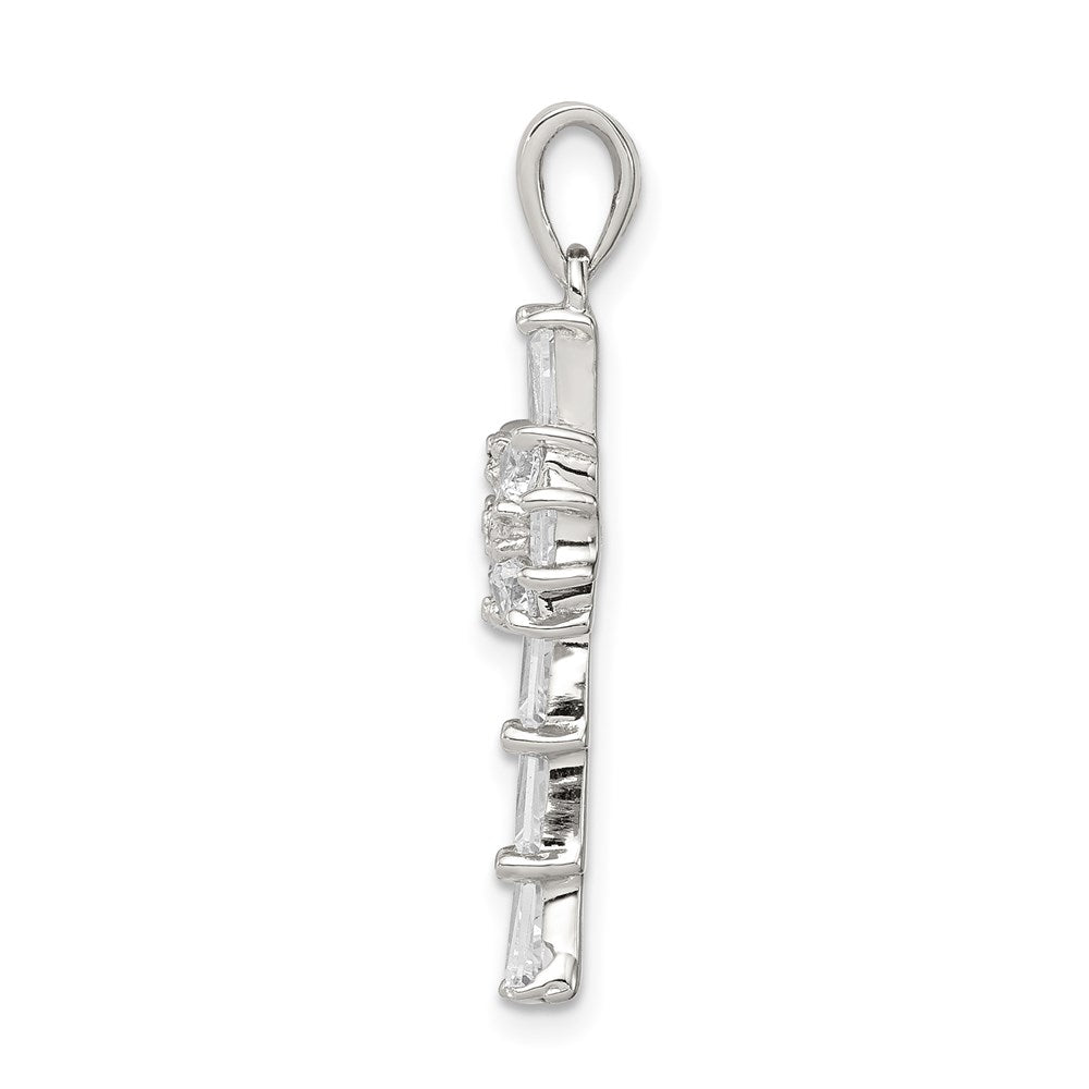Sterling Silver Rhodium-plated CZ Latin Cross Pendant