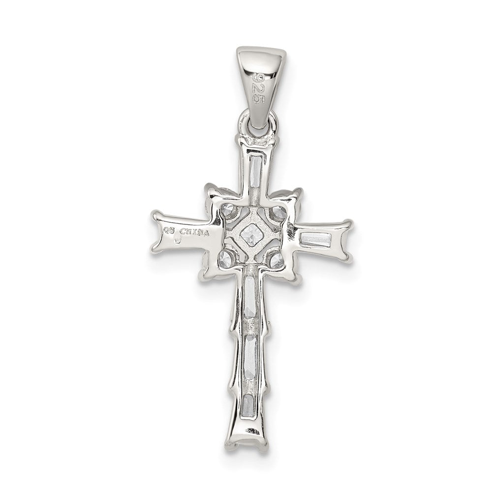 Sterling Silver Rhodium-plated CZ Latin Cross Pendant