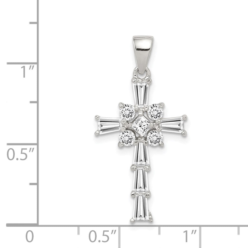 Sterling Silver Rhodium-plated CZ Latin Cross Pendant