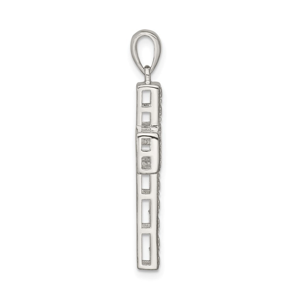 Sterling Silver Rhodium-plated CZ Latin Cross Pendant