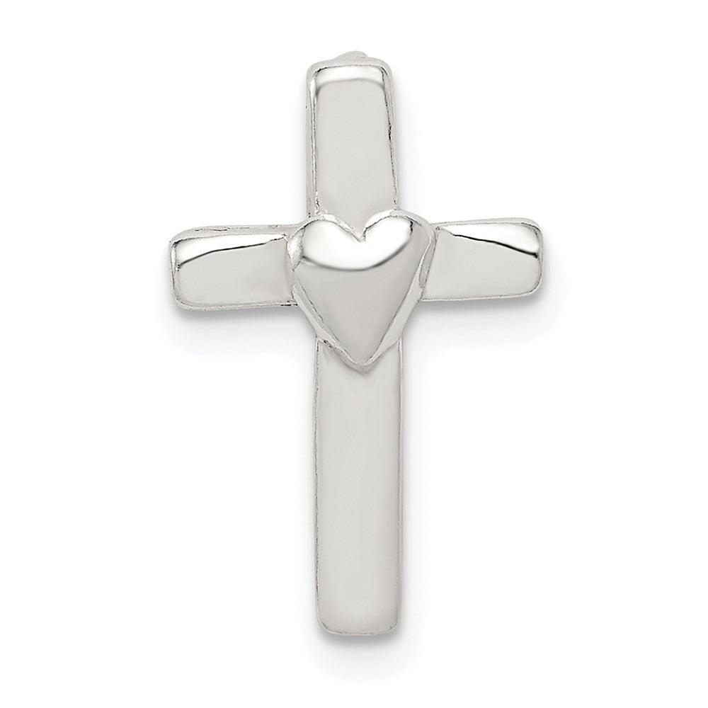 Sterling Silver Cross with Heart in the Center Chain Slide Pendant