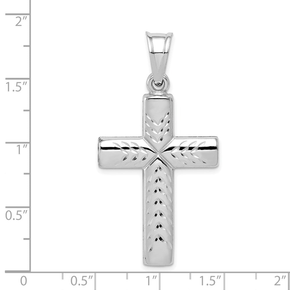 Sterling Silver Rhodium-plated Diamond Cut Cross Pendant