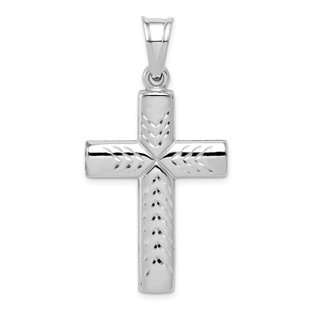 Sterling Silver Rhodium-plated Diamond Cut Cross Pendant