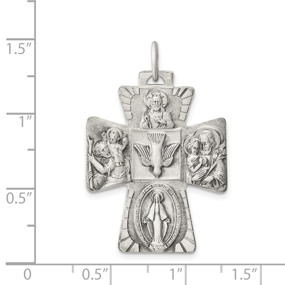 Sterling Silver Antiqued Reversible 4-way Medal