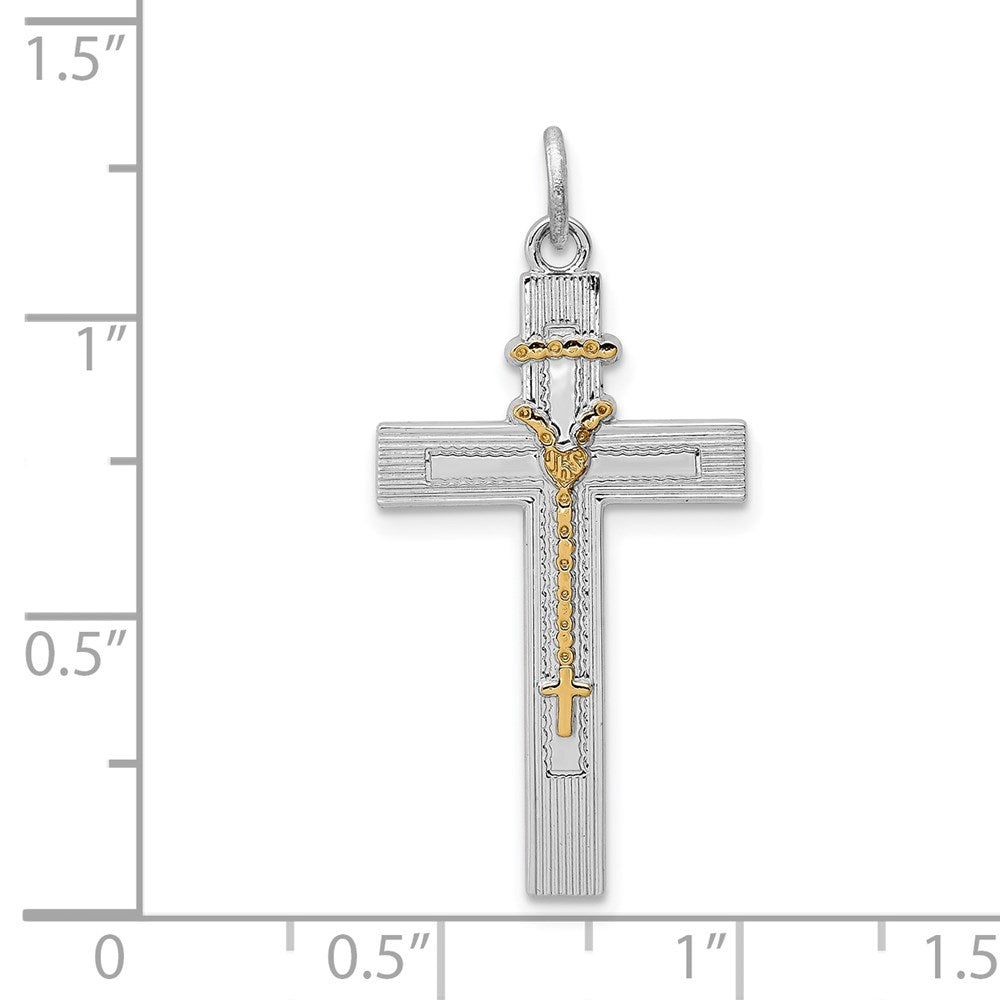 Sterling Silver Platinum-plated & Vermeil Rosary Cross Pendant
