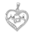 Sterling Silver Rhodium-plated MOM CZ Heart Pendant