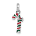 Sterling Silver Rhodium-plated Enamel Candy Cane Charm